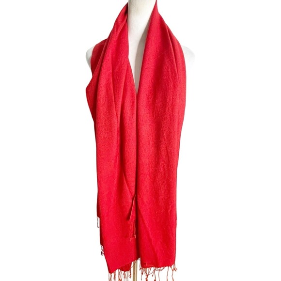 Cole Haan  Red Cashmere Silk Scarf Fringe Soft Beautiful‎ 28"x100" - Picture 1 of 3